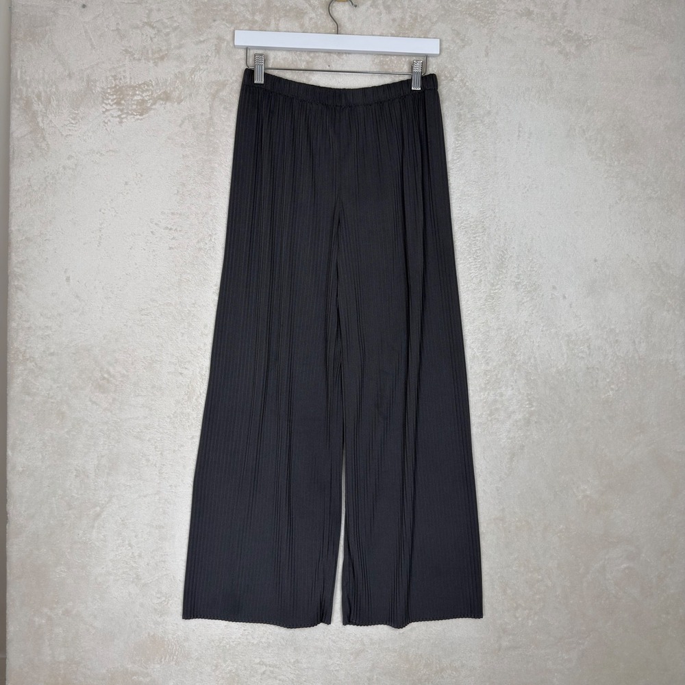 Uniqlo Women Medium Gray Pleated Wide Leg Pants Elastic Waist Minimalist Size M
